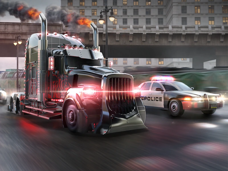 Big Rig Racing — a custom truck escaping a police chase